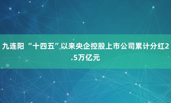 九连阳 “十四五”以来央企控股上市公司累计分红2.5万亿元