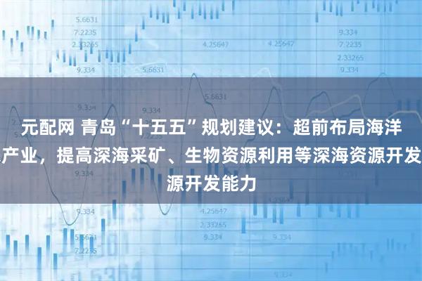 元配网 青岛“十五五”规划建议：超前布局海洋未来产业，提高深海采矿、生物资源利用等深海资源开发能力